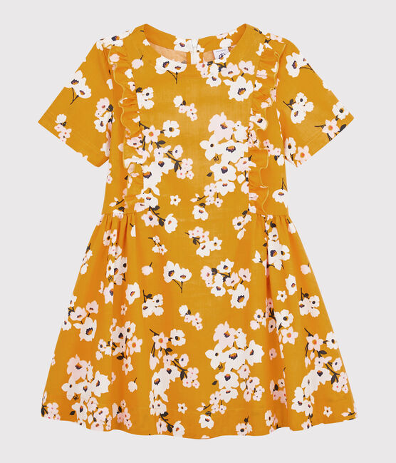 Vestido de manga corta para niña amarillo BOUDOR/ MULTICO