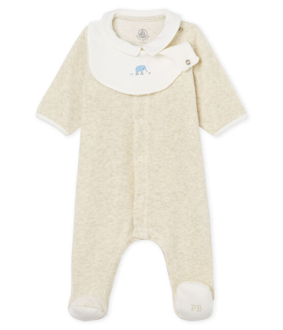Pelele y babero de terciopelo de algodón para bebé unisex beige MONTELIMAR CHINE