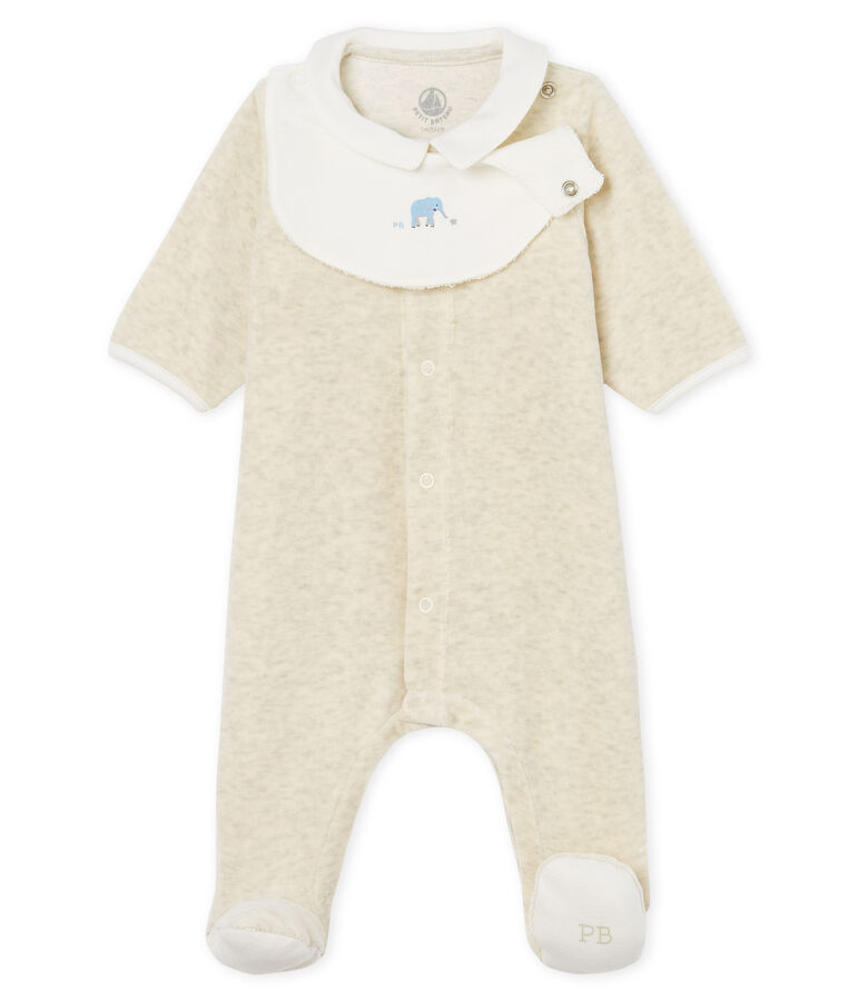Pelele y babero de terciopelo de algod&oacute;n para beb&eacute; unisex beige MONTELIMAR CHINE