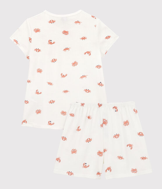 Pijama corto de algodón con cangrejos para niña blanco MARSHMALLOW/blanco MULTICO