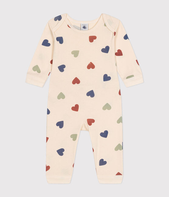 Pijama con corazones sin pies de algodón para bebé blanco AVALANCHE/ MULTICO