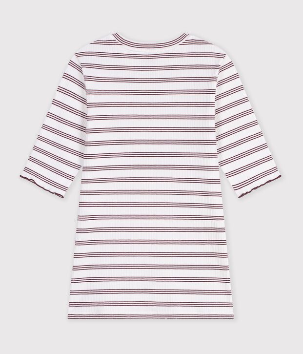 Camiseta de algod&oacute;n de manga corta a rayas para mujer blanco/rojo