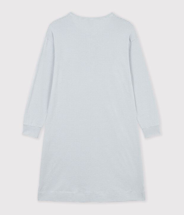 Camis&oacute;n de algod&oacute;n a rayas con cuello mao para mujer gris/blanco