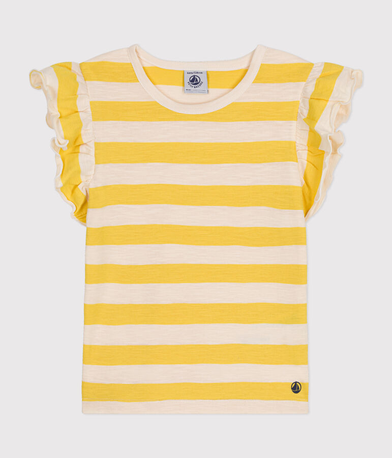 Camiseta de punto flameado a rayas para ni&ntilde;a amarillo/crudo