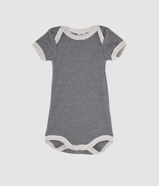 Bodi manga corta para bebé niña - bebé niño azul SMOKING/blanco LAIT