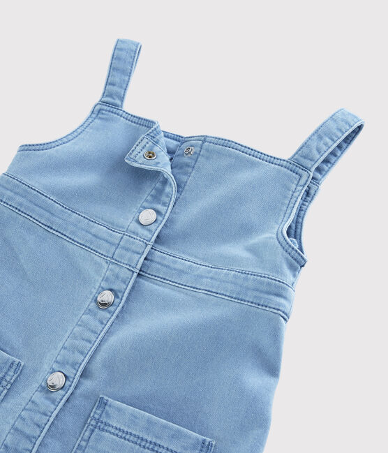 Vestido peto de felpa vaquera de niña. azul DENIM CLAIR