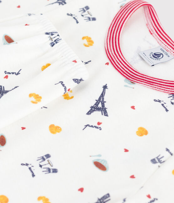Pijama infantil de algodón de manga corta y pierna larga con estampado blanco MARSHMALLOW/blanco MULTICO