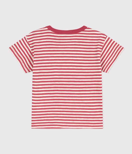 Camiseta de manga corta de punto flameado a rayas para bebé rosa PAPI/beige AVALANCHE