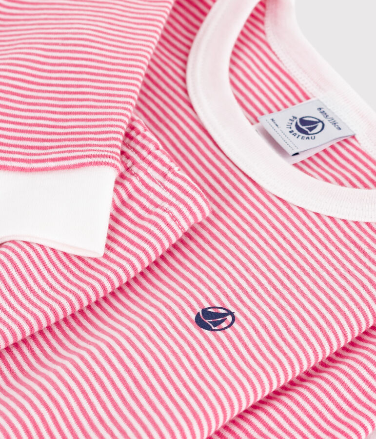 Pijama infantil de algod&oacute;n, muy entallado y con rayas. rosa/blanco