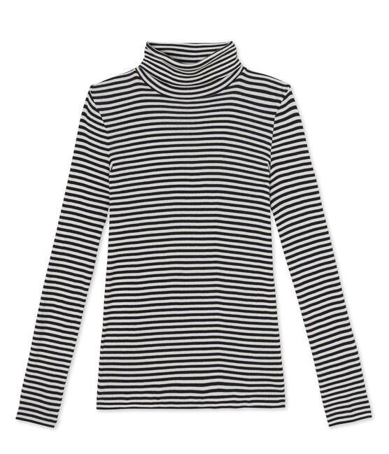 Sous pull femme rayé en coton ultra light azul SMOKING/beige COQUILLE