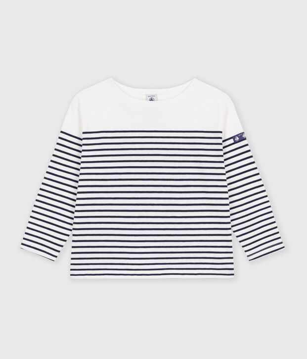 Marinera infantil de algod&oacute;n blanco/azul