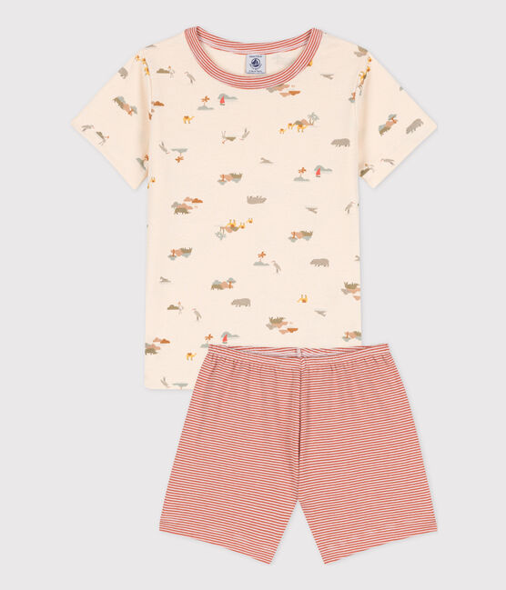 Pijama corto de algodón con animales para niño/niña blanco AVALANCHE/ MULTICO