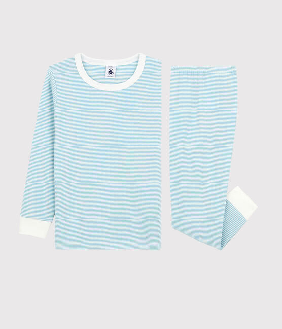 Pijama de rayas de algodón de niño azul TIKI/blanco MARSHMALLOW