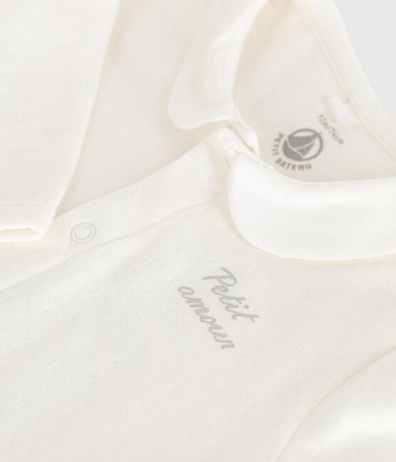 Pijama con cuello de túbico liso para bebé blanco MARSHMALLOW