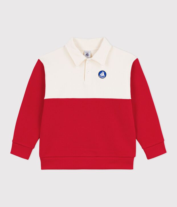 Sudadera infantil tipo polo de algod&oacute;n rojo/rojo