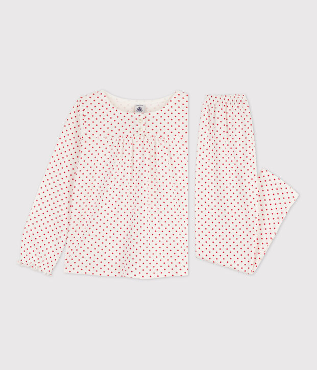 Pijama con estampado de estrellas de algod&oacute;n de ni&ntilde;a blanco/rojo