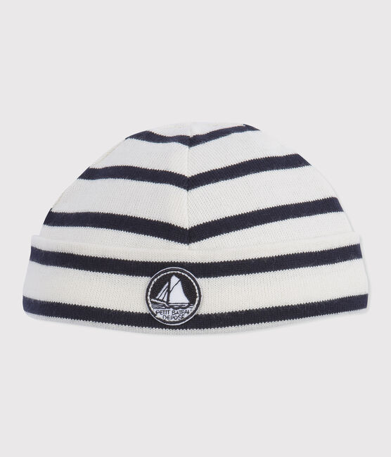 Gorro emblemático de punto de bebé niño beige COQUILLE/azul SMOKING