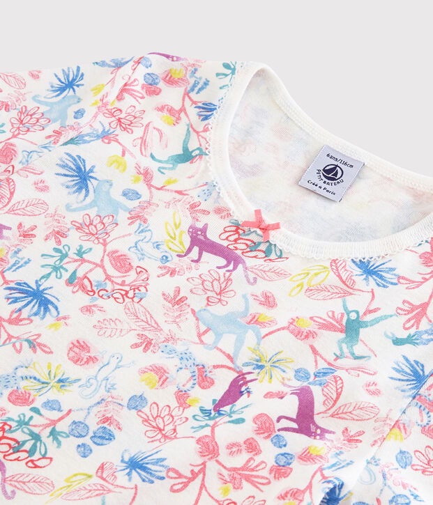 Camis&oacute;n con estampado de jungla de ni&ntilde;a de algod&oacute;n blanco/multicolor