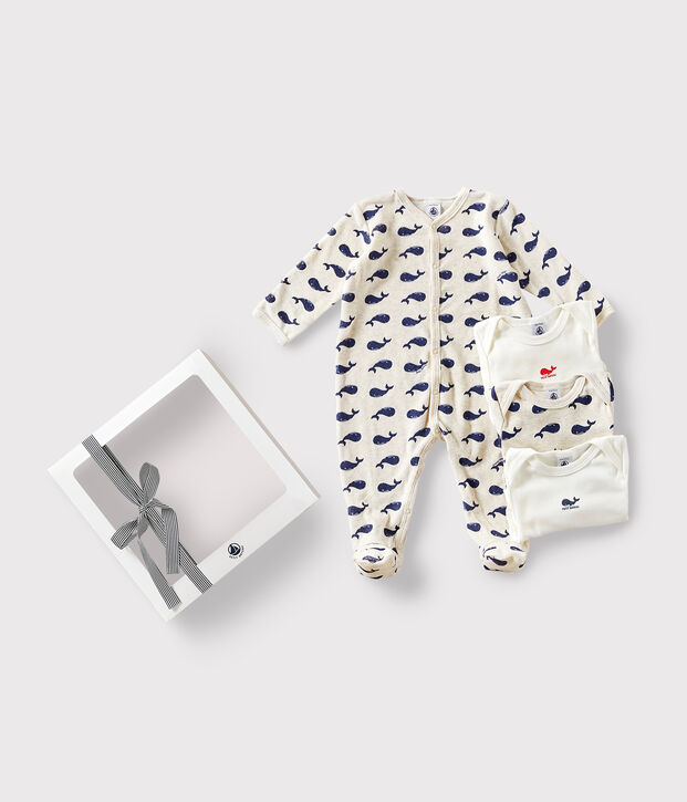 Lote de 1 pijama y 3 bodis de ballenas para beb&eacute; multicolor