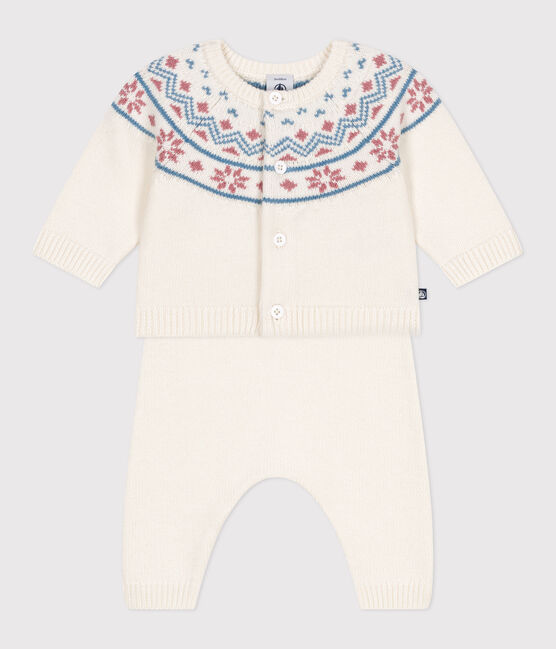 Conjunto de 2 piezas con cárdigan de jarcquard tricotado para bebé blanco MARSHMALLOW/rosa CHARME
