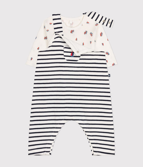 Conjunto de peto y body de algodón para bebé blanco MARSHMALLOW/azul SMOKING