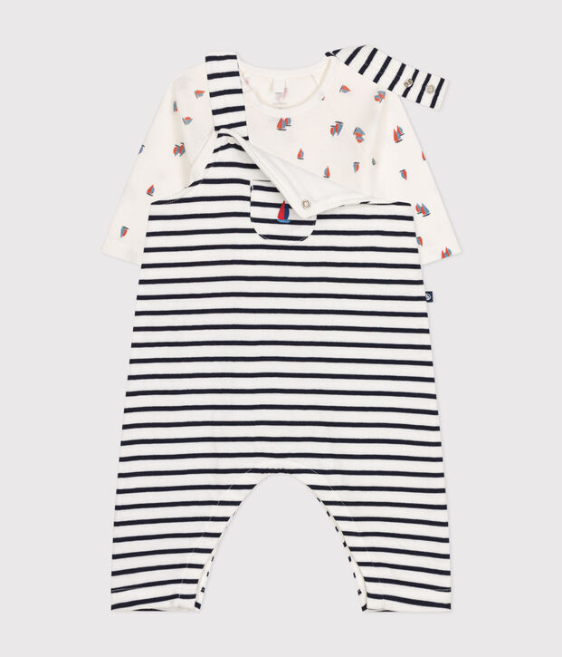 Conjunto de peto y body de algod&oacute;n para beb&eacute; blanco/azul