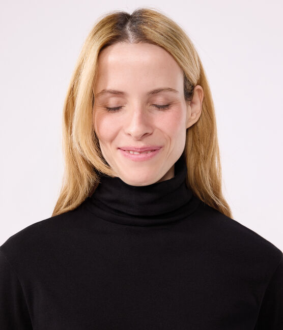 Camiseta Iconique de algodón con cuello alto para mujer negro BLACK