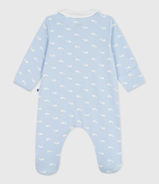 Pijama de algod&oacute;n con cuello y estampado de ballena para beb&eacute; azul/blanco