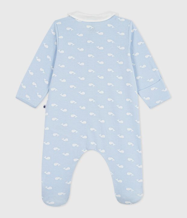 Pijama de algod&oacute;n con cuello y estampado de ballena para beb&eacute; azul/blanco