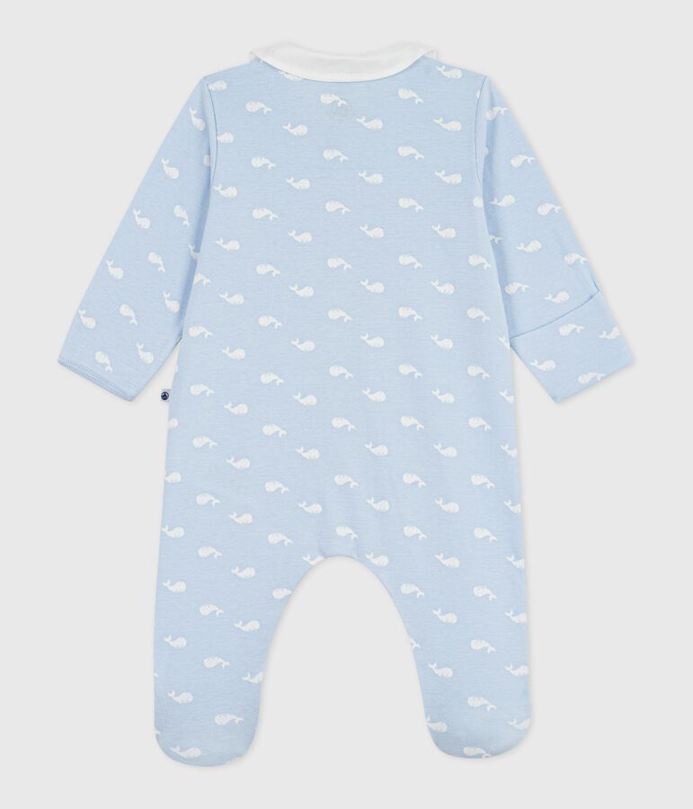 Pijama de algod&oacute;n con cuello y estampado de ballena para beb&eacute; azul/blanco