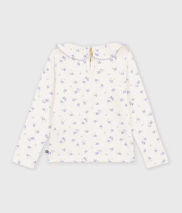 Camiseta infantil de algod&oacute;n de manga larga con flores y cuello crudo/multicolor