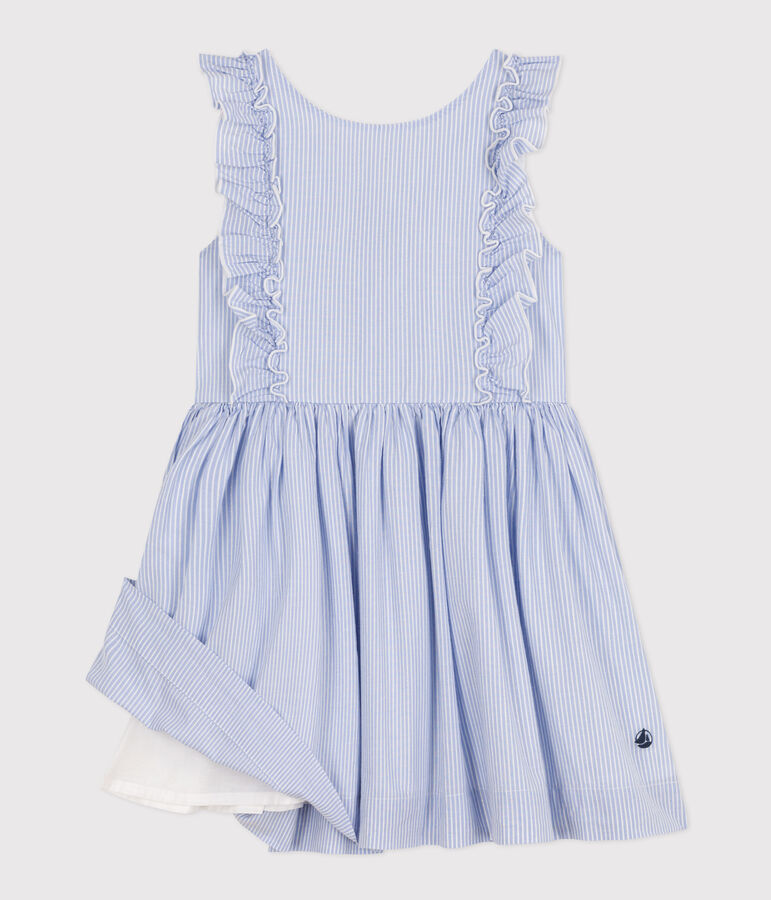 Vestido de popelina a rayas sin mangas para ni&ntilde;a azul/blanco/gris