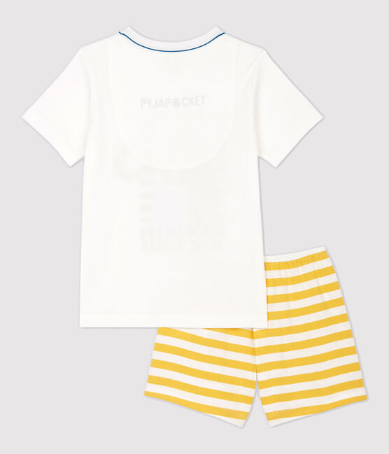 Pijama corto con motivo de pantera de niño de algodón blanco MARSHMALLOW/amarillo OCRE