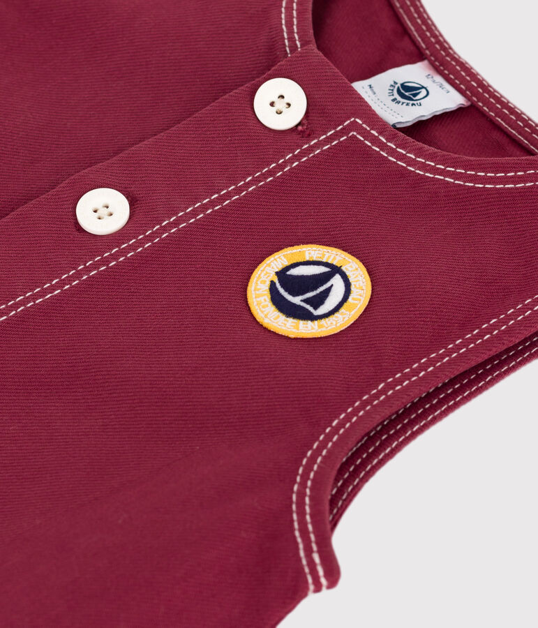 Mono largo de tejido denim liso para beb&eacute; rojo AMARANTE