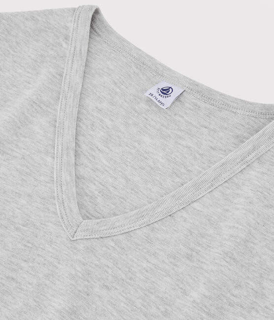 Camiseta de cuello de pico emblemática de algodón de mujer gris BELUGA CHINE