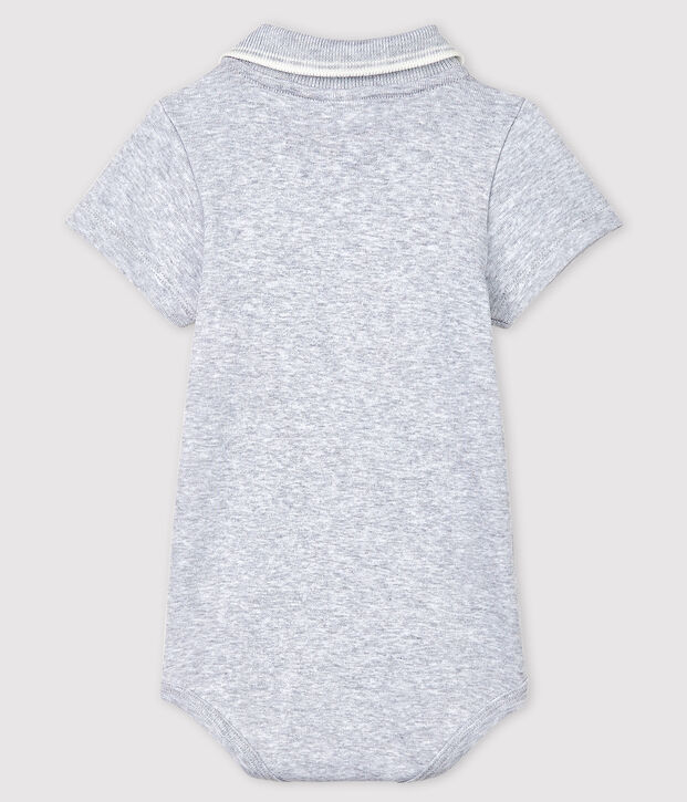 Bodi de manga corta con cuello de polo de algod&oacute;n de beb&eacute; gris