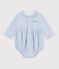 Mono corto de algod&oacute;n con cuello con estampado vichy para beb&eacute; azul/blanco