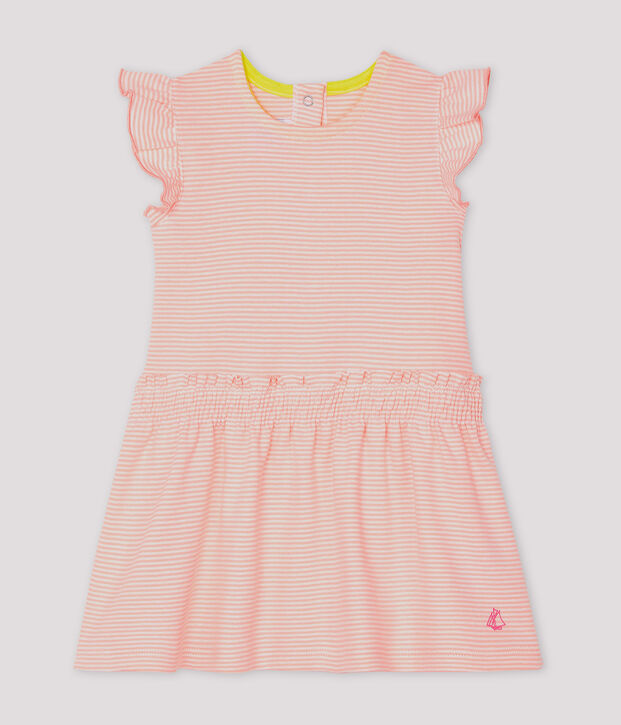 Vestido mil rayas para beb&eacute; ni&ntilde;a rosa/blanco