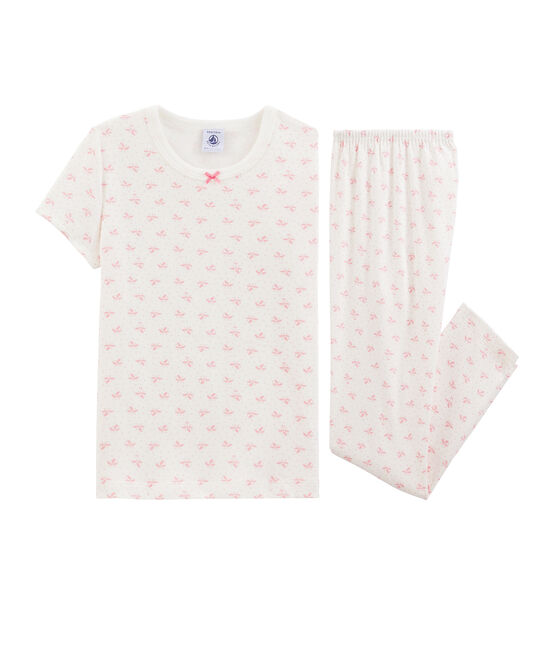 Pijama de flores para niña de canalé blanco MARSHMALLOW/rosa GRETEL