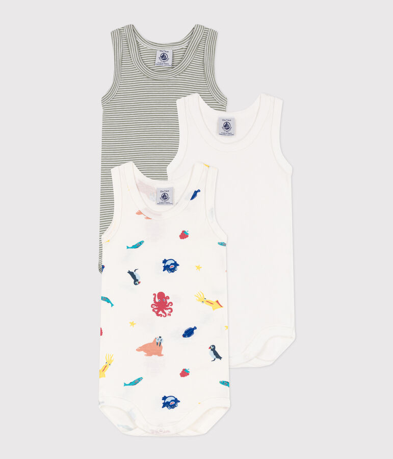 Juego de 3 bodis de tirantes de algod&oacute;n con animales marinos multicolor