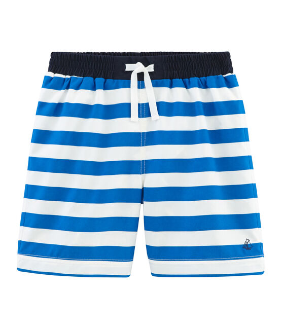 Shorts de playa infantiles para niño azul RIYADH/blanco MARSHMALLOW