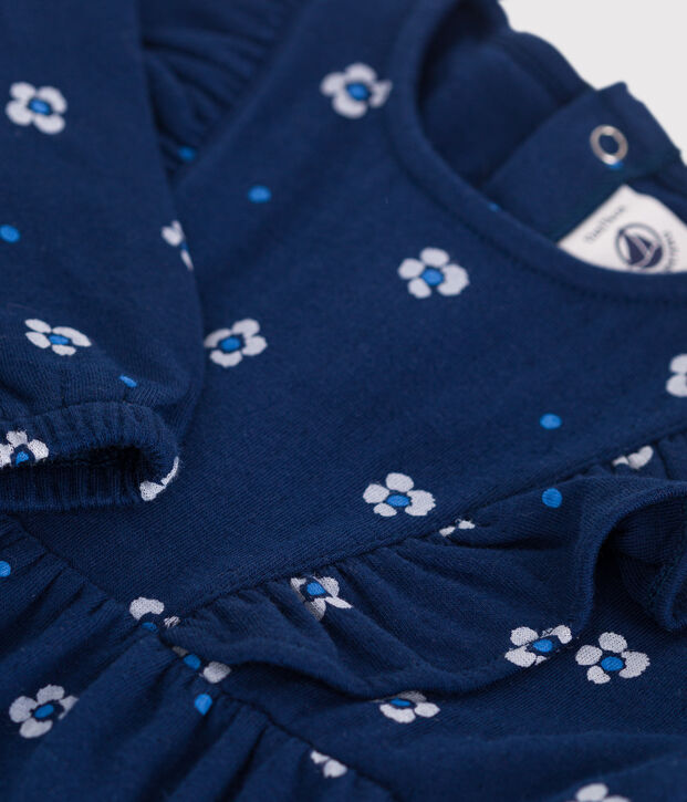 Vestido de algod&oacute;n de manga larga con estampado de flores para beb&eacute; azul/multicolor