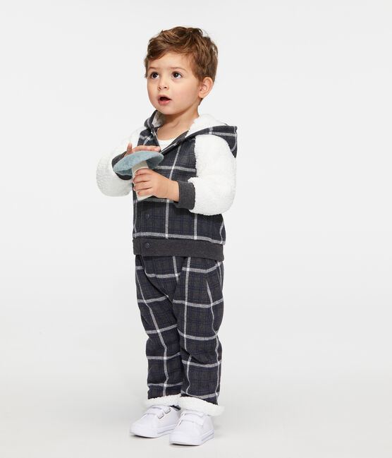 Pantalón de cuadros con forro de sherpa para bebé niño negro CITY/blanco MULTICO