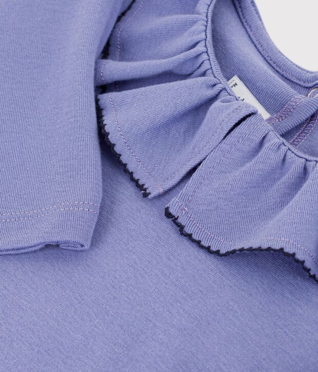 Camiseta infantil lisa de algod&oacute;n con cuello de manga larga violeta