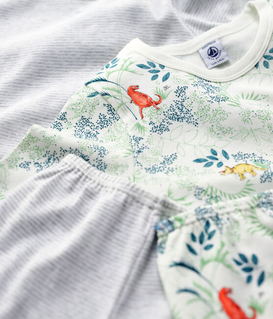 Juego de 2 pijamas de niño de algodón, uno milrayas y otro con estampado de dinosaurios variante 1