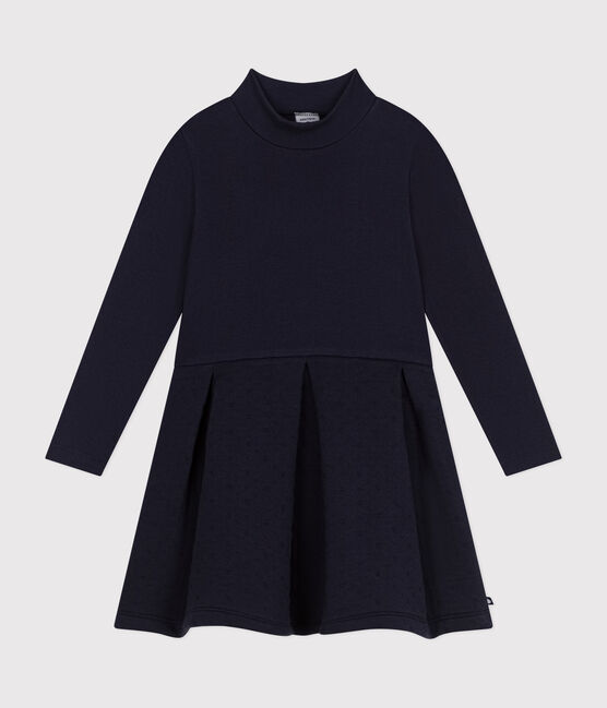 Vestido de manga larga infantil liso para niña azul SMOKING