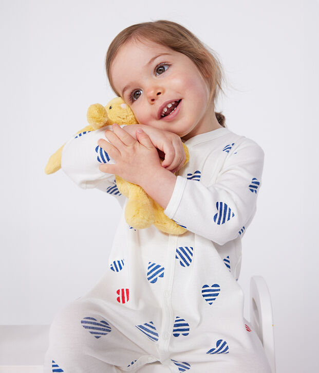Pijama de algod&oacute;n con corazones para beb&eacute; blanco/multicolor