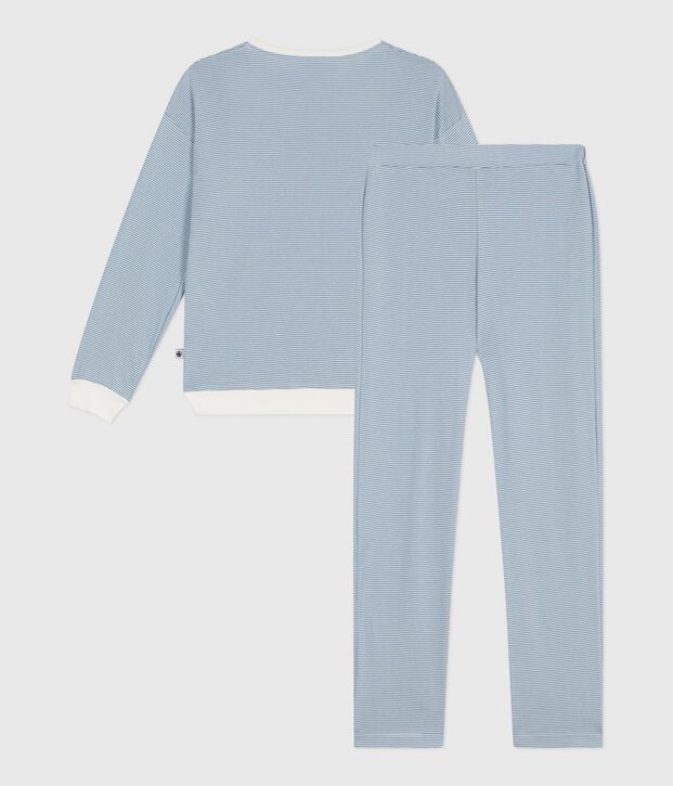 Pijama de algod&oacute;n a rayas para mujer azul/blanco