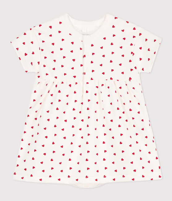 Vestido de muletón con body integrado para bebé blanco MARSHMALLOW/rojo PEPS