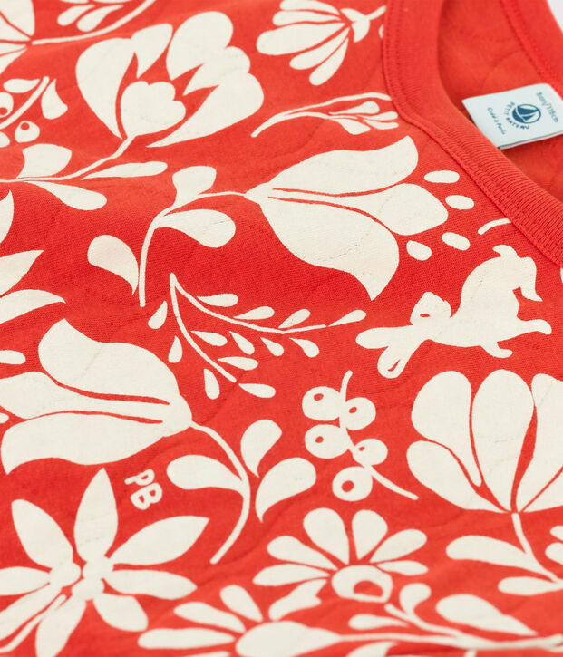 Sudadera estampada de tejido t&uacute;bico acolchado de ni&ntilde;a naranja/crudo